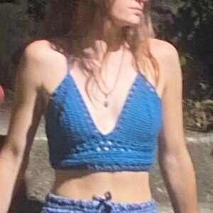 Blue Crochet Crop Top